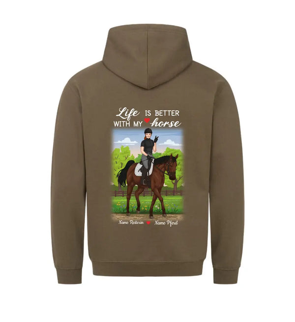 "life is better with my horse" Hoodie Damen (personalisierbar)