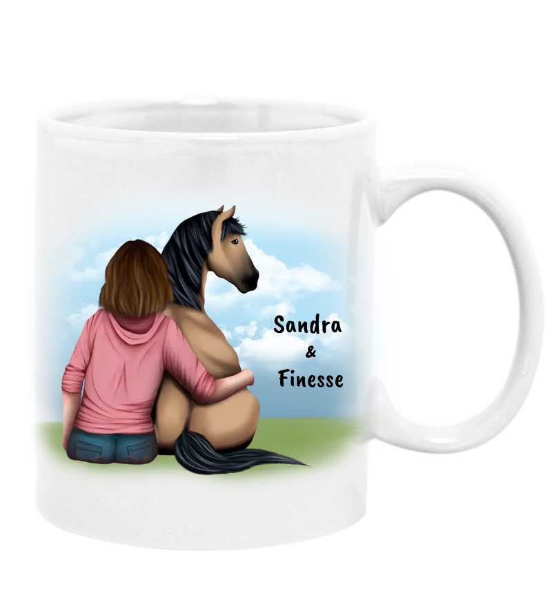 "Pferd und Frauchen" Tasse (personalisierbar)