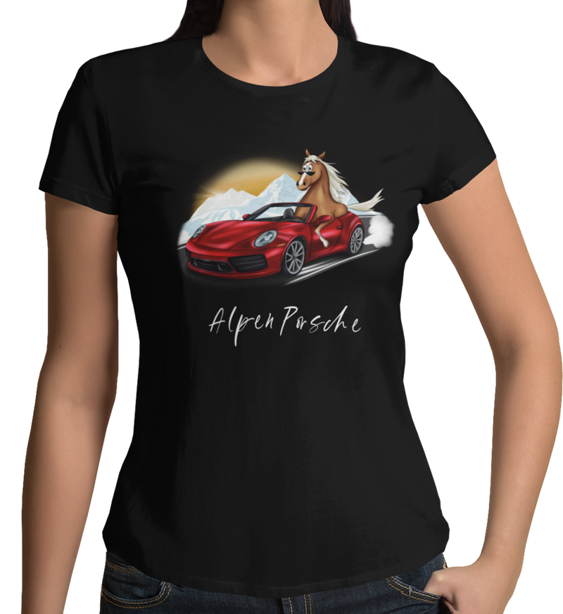 "Alpenporsche/Haflinger" T-Shirt Damen